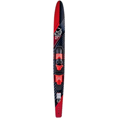  HO Sports Excel Combo Waterskis with Adjustable Horseshoe, Rear Toe Set Bindings,140 lbs +, Max Speed 26 mph, Red/Black