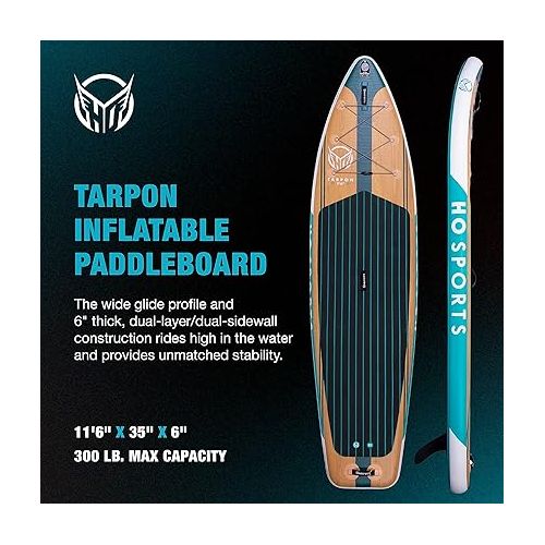  HO Sports Tarpon Inflatable Paddleboard iSUP - Versatile, Durable, Widebody and Stable Stand-Up Paddleboard - Adjustable Paddle, Hand Pump & Backpack Included
