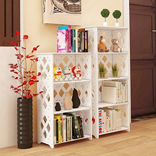  HOBBYN Storage Rack, Bookshelf 4-Cubes Book Shelf Office Storage Shelf Plastic Storage Cabinet