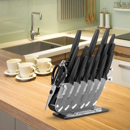  HOBO 17-Piece Knives, Stainless Steel Chef Knife Set with Acrylic Block Professional Non-slip Handle, Kitchen Scissors, Cooking Black Cutlery