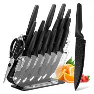 HOBO 17-Piece Knife Set, Stainless Steel Chef Knife Set with Acrylic Block Professional Non-Slip Handle, Kitchen Scissors, Cooking, Black Knife Sets