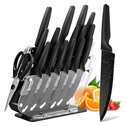  HOBO 17-Piece Knife Set, Stainless Steel Chef Knife Set with Acrylic Block Professional Non-Slip Handle, Kitchen Scissors, Cooking, Black Knife Sets