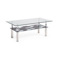 HODEDAH IMPORT Hodedah Two Tier Rectangle Tempered Glass Coffee Table