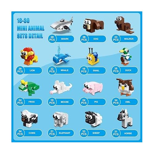  HOGOKIDS 30 Packs Party Favors for Kids - 867PCS Animals Building Blocks Sets for Classroom Prizes Goodie Bag Fillers Stocking Stuffers Birthday Valentines Easter Gifts for Kids Boys Girls 6+