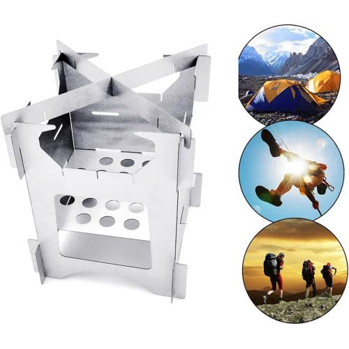  HOHOHANARO Foldable Camping Stove Ultralight Backpacking Stove Stainless Steel Camping Wood Cooking Portable Fire Stove for Outdoor