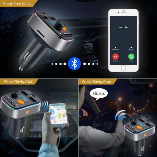  [아마존베스트]-Service-Informationen Holelei Car Bluetooth 5.0 Adapter Radio Transmitter with Dual USB Charger QC 3.0 Quick Charger FM Transmitter Hands-Free Kit with Microphone