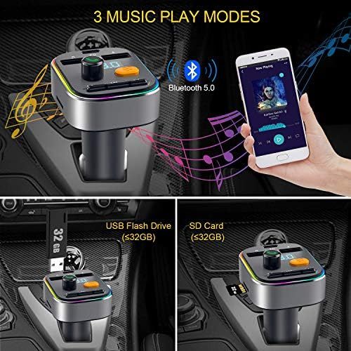  [아마존베스트]-Service-Informationen HOLALEI Bluetooth 5.0 Car Radio Transmitter Hands-Free Car Adapter with 3 USB Charger, Reading SD Card, USB Disk, for iOS and Android Normal Size