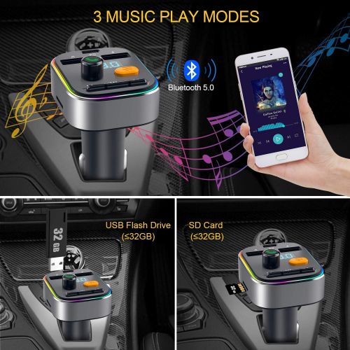  [아마존베스트]-Service-Informationen HOLALEI Bluetooth 5.0 Car Radio Transmitter Hands-Free Car Adapter with 3 USB Charger, Reading SD Card, USB Disk, for iOS and Android Normal Size