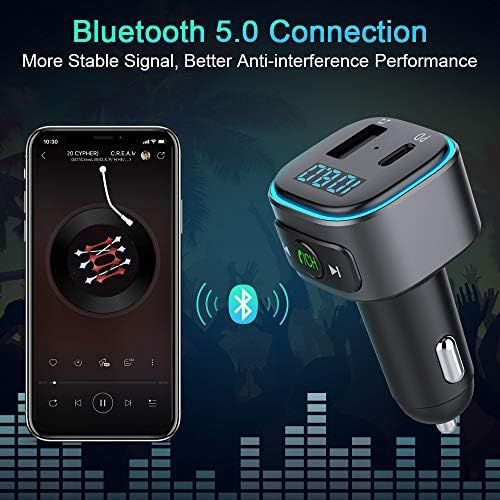  [아마존베스트]-Service-Informationen Holelei Bluetooth FM Transmitter, Car Bluetooth Radio Adapter Supports PD & USB (32G) Port Car Charger, with 7 Colour LED Backlit, Car Transmitter Bluetooth Adapter for iOS Android
