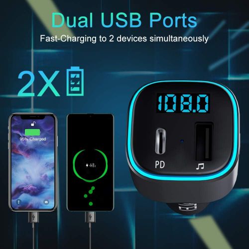  [아마존베스트]-Service-Informationen Holelei Bluetooth FM Transmitter, Car Bluetooth Radio Adapter Supports PD & USB (32G) Port Car Charger, with 7 Colour LED Backlit, Car Transmitter Bluetooth Adapter for iOS Android