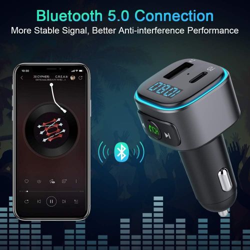  [아마존베스트]-Service-Informationen Holelei Bluetooth FM Transmitter, Car Bluetooth Radio Adapter Supports PD & USB (32G) Port Car Charger, with 7 Colour LED Backlit, Car Transmitter Bluetooth Adapter for iOS Android