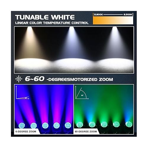 2 Packs of Stage Lights with 19LED x 40W Moving Heads Lighting, DJ Light Sound Activated with Remote & DMX Control for Disco Dance Hall Party Bar Performance Birthday Christmas Holiday