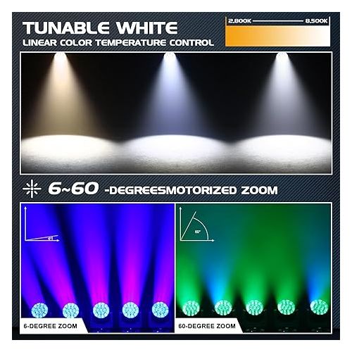  Stage Light Moving Heads Lighting LED 19 x 40W, DJ Light Sound Activated with Remote & DMX Control for Disco Dance Hall Party Bar Performance Birthday Christmas Holiday(4 Pack)