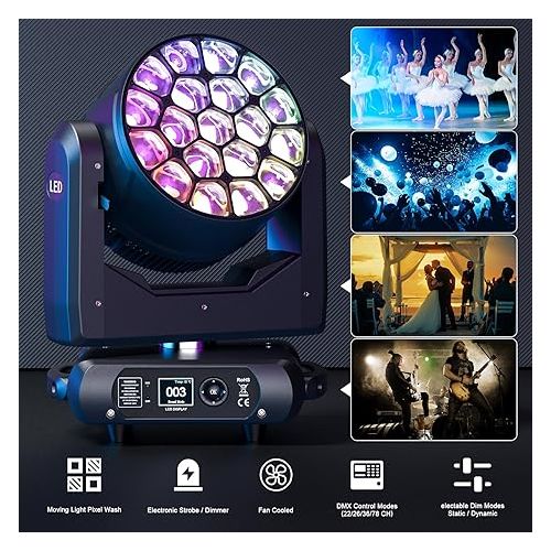  Stage Light Moving Heads Lighting LED 19 x 40W, DJ Light Sound Activated with Remote & DMX Control for Disco Dance Hall Party Bar Performance Birthday Christmas Holiday(4 Pack)
