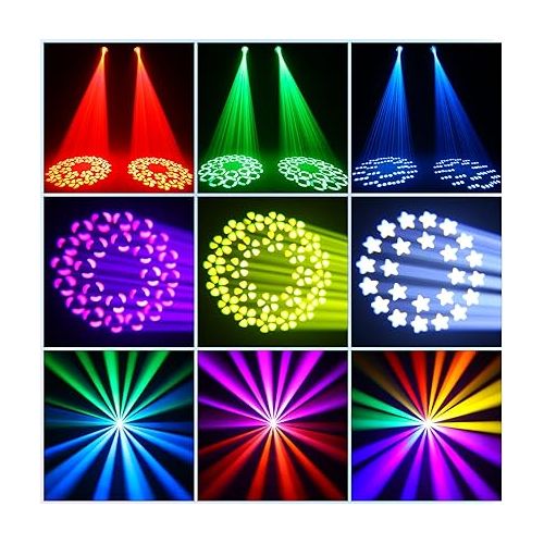  180W Moving Head DJ Light, IP65 Waterproof Stage Light, 14 Gobos 13 Colors & Channels Spotlights DMX 512 with Sound Activated Auto for Wedding DJ Disco Parties Nightclub Show Wedding Bar, 2PCS