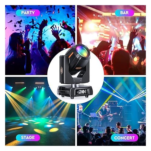  380W Moving Head Light Built-in 8 and 16-Facet Prisms Dj Lights, 13 Gobos 13 Colors Linear Focusing Stage Lighting, 16 Channels DMX 512 and Sound Activated for Wedding DJ Church