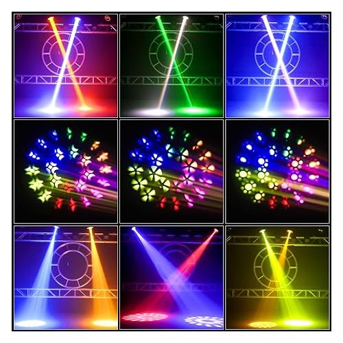  250W Moving Head Light 7R 16 Prisms 13 Colors 14 Patterns Moving Head Beam 16/20 CH DMX512 Sound Activated for Wedding Parties Church Stage Lighting 0-100° Liner Dimming