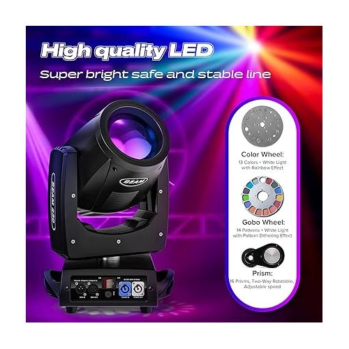  250W Moving Head Light 7R 16 Prisms 13 Colors 14 Patterns Moving Head Beam 16/20 CH DMX512 Sound Activated for Wedding Parties Church Stage Lighting 0-100° Liner Dimming