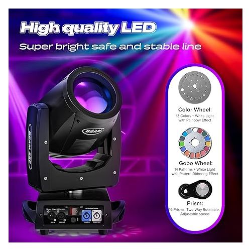  250W Moving Head Light 7R 16 Prisms 13 Colors 14 Patterns Moving Head Beam 16/20 CH DMX512 Sound Activated for Wedding Parties Church Stage Lighting 0-100° Liner Dimming