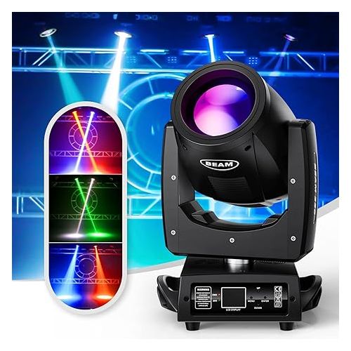  250W Moving Head Light 7R 16 Prisms 13 Colors 14 Patterns Moving Head Beam 16/20 CH DMX512 Sound Activated for Wedding Parties Church Stage Lighting 0-100° Liner Dimming