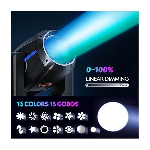  380W Moving Heads Party Light with 16-Facet Prisms - Dj Lights 13 Gobos 13 Colors 16 CH Stage Lighting DMX512 Sound Activated for Wedding DJ Live Show Bar