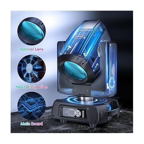  380W Moving Heads Party Light with 16-Facet Prisms - Dj Lights 13 Gobos 13 Colors 16 CH Stage Lighting DMX512 Sound Activated for Wedding DJ Live Show Bar