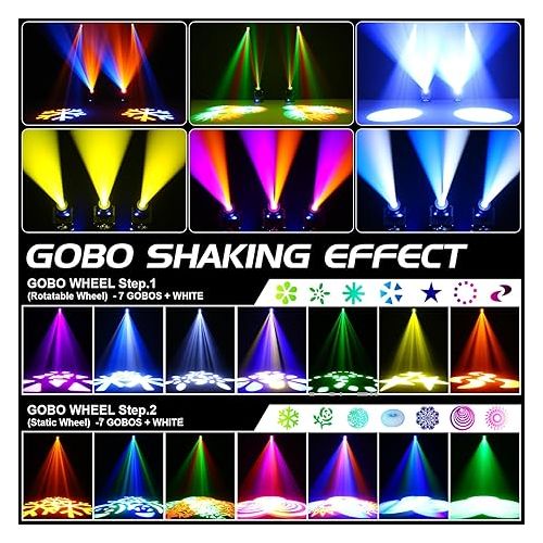  HOLDLAMP Focus Moving Head DJ Lights, 150W LED Moving Head Light with 15 Gobos (3-Facet Prism) 7 Colors Beam Spot Lights DMX Mode 19 Channel Sound Activated for Parties Wedding Church (Set of 4)