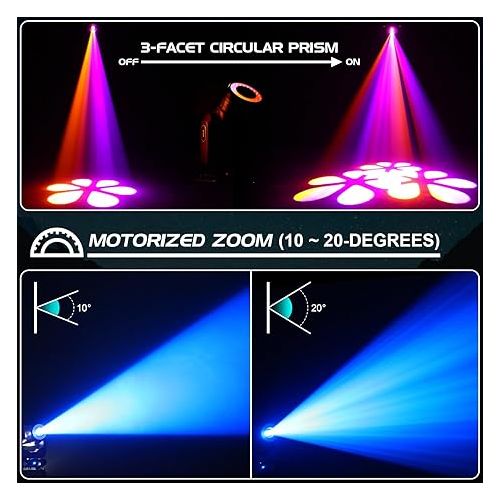  HOLDLAMP Focus Moving Head DJ Lights, 150W LED Moving Head Light with 15 Gobos (3-Facet Prism) 7 Colors Beam Spot Lights DMX Mode 19 Channel Sound Activated for Parties Wedding Church (Set of 4)