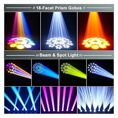  HOLDLAMP Moving Head Light 100W DJ Lights with 18-facet Prism Gobos and 7 Colors Plus One Open LED Beam Lighting by Sound Activated DMX Control for Wedding Disco Party Church Live Show Bar