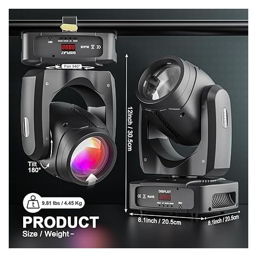  HOLDLAMP Moving Head Light 100W DJ Lights with 18-facet Prism Gobos and 7 Colors Plus One Open LED Beam Lighting by Sound Activated DMX Control for Wedding Disco Party Church Live Show Bar