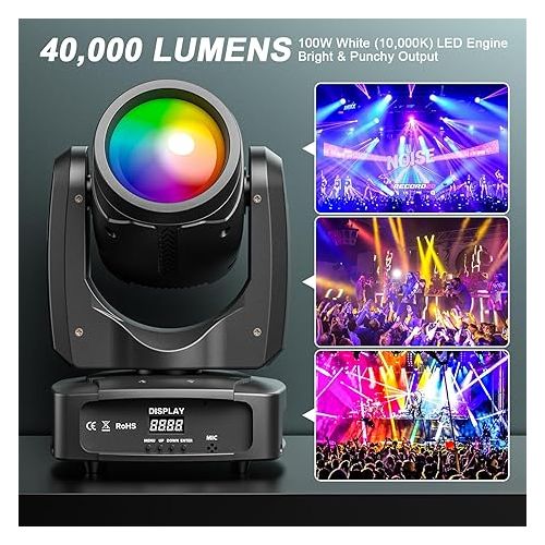  4PCS Moving Head DJ Lights, HOLDLAMP 100W LED Moving Head Light with 7 Gobos (18-Facet Prism) and 7 Colors Spot Lights by Sound Activated DMX Control for Wedding Parties Church Live Show