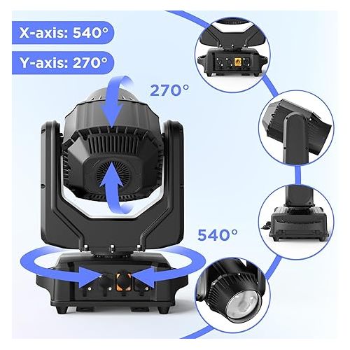  180W Moving Head DJ Light, IP65 Waterproof Stage Light, 14 Gobos 13 Colors & Channels Spotlights DMX 512 with Sound Activated Auto for Wedding DJ Disco Parties Nightclub Show Wedding Bar