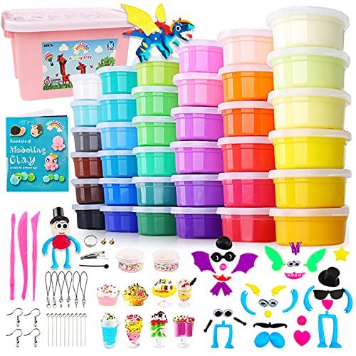 [아마존베스트]HOLICOLOR 36 Colors Air Dry Clay Kit Magic Modeling Clay Ultra Light Clay with Accessories, Tools and Tutorials for Kids DIY Crafts