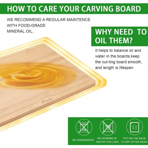  Holymood Bamboo Cutting Board with Juice Groove Organic Bamboo Kitchen Chopping Board for Meat Cheese and Vegetables Heavy Duty Serving Tray（3 Piece Set)