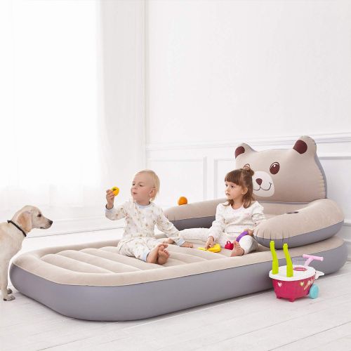  HOMCA Air Mattress For Kids, Inflatable Toddler Travel Bed Airbed Portable Blow Up Matress with Cup Holder Detachable Backrest Electric Pump for Home Travel 79x47x8in