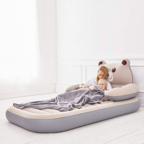  HOMCA Air Mattress For Kids, Inflatable Toddler Travel Bed Airbed Portable Blow Up Matress with Cup Holder Detachable Backrest Electric Pump for Home Travel 79x47x8in