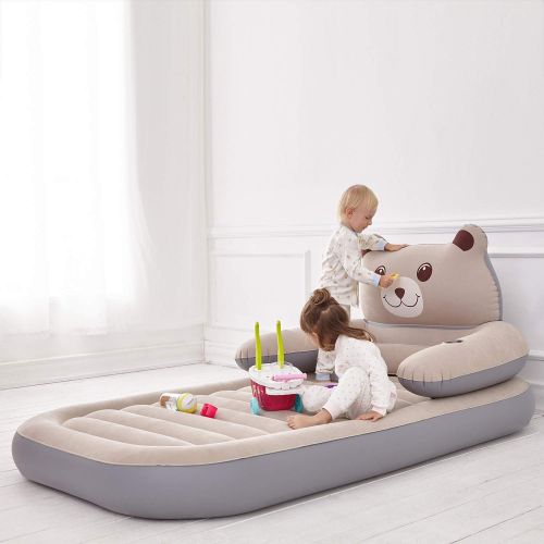  HOMCA Air Mattress For Kids, Inflatable Toddler Travel Bed Airbed Portable Blow Up Matress with Cup Holder Detachable Backrest Electric Pump for Home Travel 79x47x8in