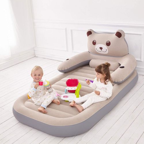  HOMCA Air Mattress For Kids, Inflatable Toddler Travel Bed Airbed Portable Blow Up Matress with Cup Holder Detachable Backrest Electric Pump for Home Travel 79x47x8in