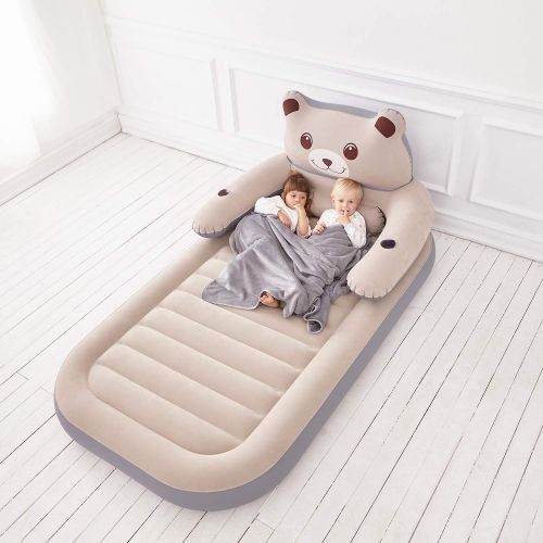  HOMCA Air Mattress For Kids, Inflatable Toddler Travel Bed Airbed Portable Blow Up Matress with Cup Holder Detachable Backrest Electric Pump for Home Travel 79x47x8in