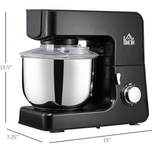  HOMCOM 6 Qt Stand Mixer with 6+1P Speed, 600W and Tilt Head, Kitchen Electric Mixer with Stainless Steel Beater, Dough Hook and Whisk for Baking Bread, Cakes and Cookies, Black