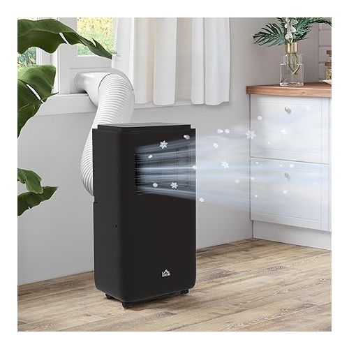  HOMCOM 8000 BTU Portable Air Conditioner for Rooms Up to 345 Sq. Ft., 5-in-1 AC Unit with Dehumidifier, Cooling Fan, Auto, Sleep & Remote, 24H Timer On/Off, Window Installation Kit, Black