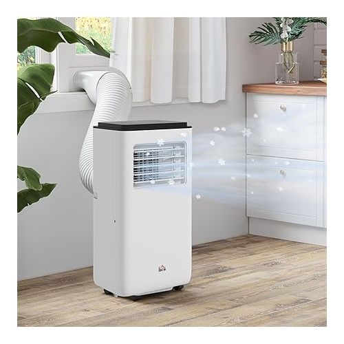  HOMCOM 8000 BTU Portable Air Conditioner for Rooms Up to 345 Sq. Ft., 5-in-1 AC Unit with Dehumidifier, Cooling Fan, Auto, Sleep & Remote, 24H Timer On/Off, Window Installation Kit, White