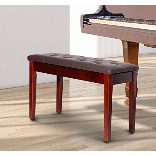  HOMCOM Traditional Country Birchwood Faux Leather Padded 2 Person Piano Bench - Chestnut Brown