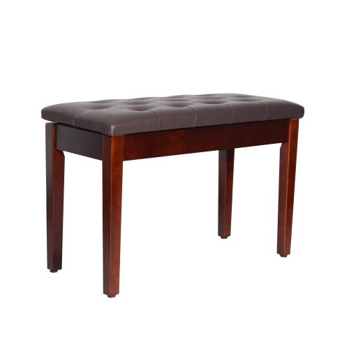  HOMCOM Traditional Country Birchwood Faux Leather Padded 2 Person Piano Bench - Chestnut Brown