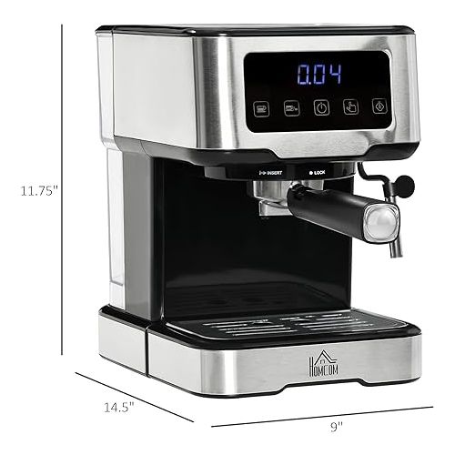 HOMCOM Espresso Machine with Milk Frother Wand, 15-Bar Pump Coffee Maker with 1.5L Removable Water Tank for Espresso, Latte and Cappuccino