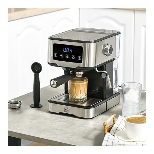  HOMCOM Espresso Machine with Milk Frother Wand, 15-Bar Pump Coffee Maker with 1.5L Removable Water Tank for Espresso, Latte and Cappuccino