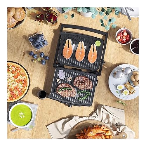  HOMCOM 4 Slice Panini Press Grill, Stainless Steel Sandwich Maker with Non-Stick Double Plates, Locking Lids and Drip Tray, Opens 180 Degrees to Fit Any Type or Size of Food 13.75