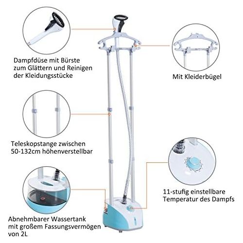  HOMCOM Dampfglatter Dampfbuegeleisen Dampfbuerste Station Vertikal, 1800W, 2L, ABS, Blau