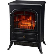 HOMCOM Freestanding Electric Fireplace Heater with Realistic Flames, 21 H, 1500W, Black