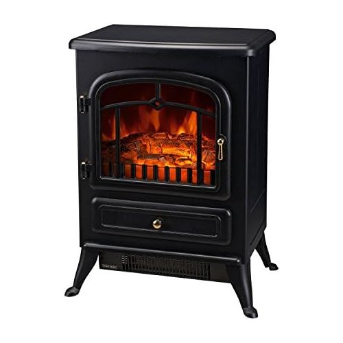  HOMCOM Freestanding Electric Fireplace Heater with Realistic Flames, 21 H, 1500W, Black